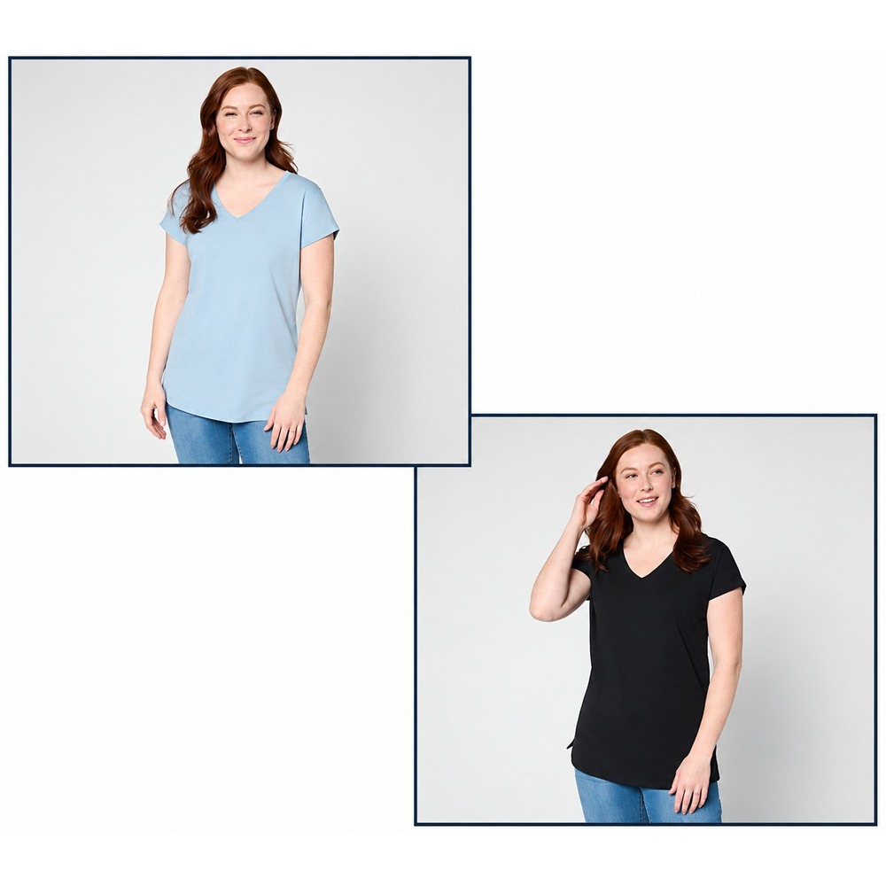 Denim & Co. Essentials Favorite Jersey 2-Pack Dolman Sleeve Tops Black/Dusty, 2X